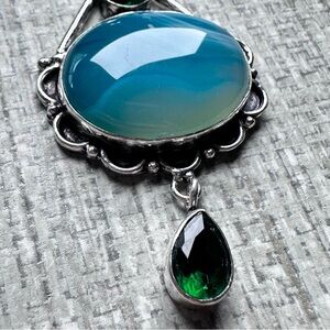 Statement Crazy Lace Agate Pendant Necklace Dyed Blue With Crystal Accents